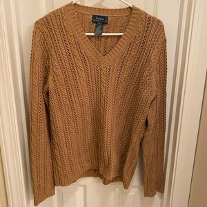 Lauren Ralph Lauren Beige Camel Cableknit Cotton Fisherman Sweater neutral